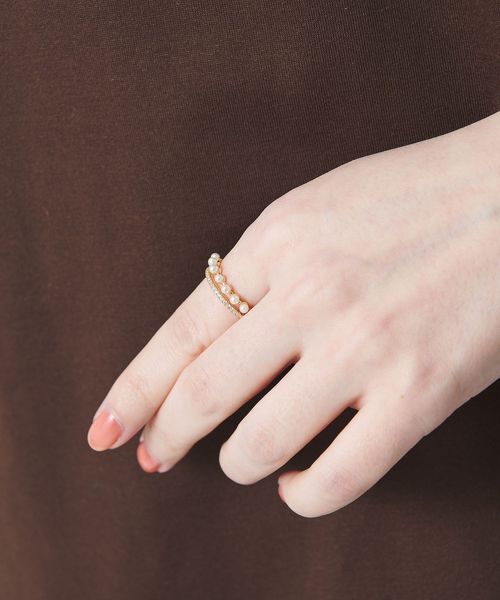 BEAUTY&YOUTH/パールモチーフ×ビジュー 2連リング/リング