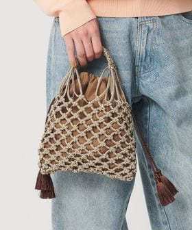 BEAUTY&YOUTH/メタルコード ネット フリンジ ドロストバッグ/かごバッグ
