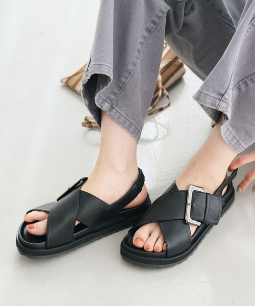 BEAUTY&YOUTH/ビッグバックル クロスストラップ サンダル/サンダル