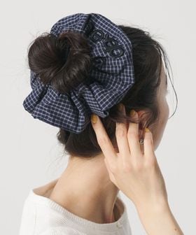 heyep/＜heyep＞Pajama Check ロゴ シュシュ/ヘアアクセサリー