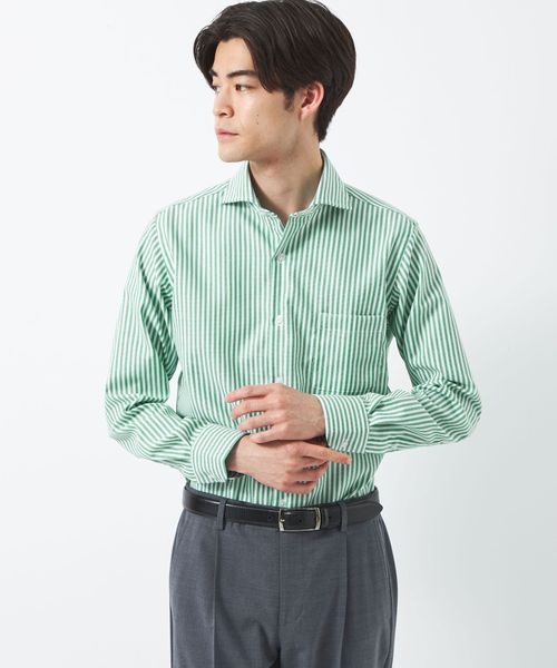 C ハニカム ストライプ スリム カッタウェイカラー ドレスシャツ イージーアイロン 接触冷感