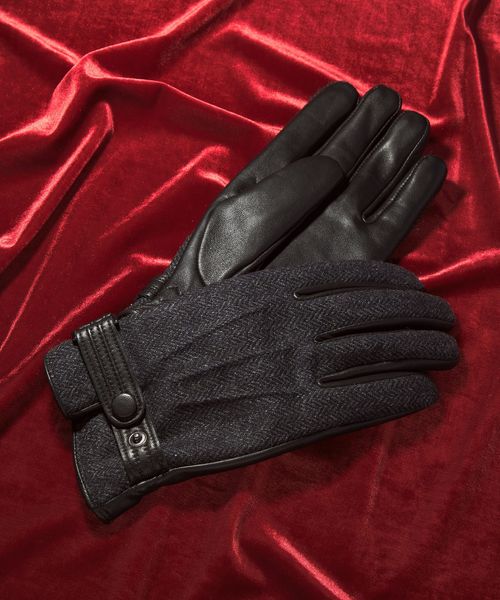 green label relaxing/MOON ムーン ヘリンボーン×レザー グローブ ―タッチパネル対応―/グローブ / 手袋