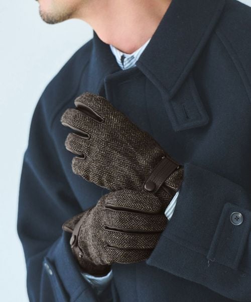 green label relaxing/MOON ムーン ヘリンボーン×レザー グローブ ―タッチパネル対応―/グローブ / 手袋