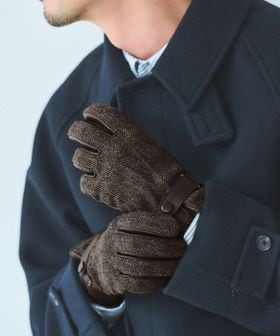 green label relaxing/MOON ムーン ヘリンボーン×レザー グローブ ―タッチパネル対応―/グローブ / 手袋