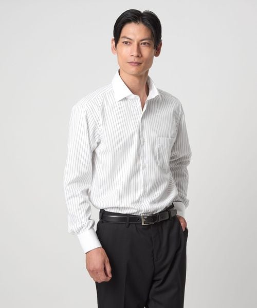 green label relaxing/コットン ツイル ピンストライプ クレリック ワイドカラー ドレスシャツ ―イージーアイロン―/シャツ / ブラウス