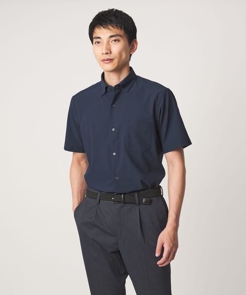 green label relaxing/ポリエステル ラッカン ソリッド スタンダード スナップ ボタンダウン 半袖 シャツ ―ストレッチ・イージーアイロン・吸水速乾―/シャツ / ブラウス