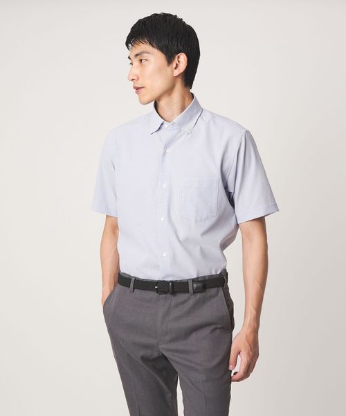 green label relaxing/ポリエステル ラッカン ストライプ スタンダード スナップ ボタンダウン 半袖 シャツ ―ストレッチ・イージーアイロン・吸水速乾―/シャツ / ブラウス