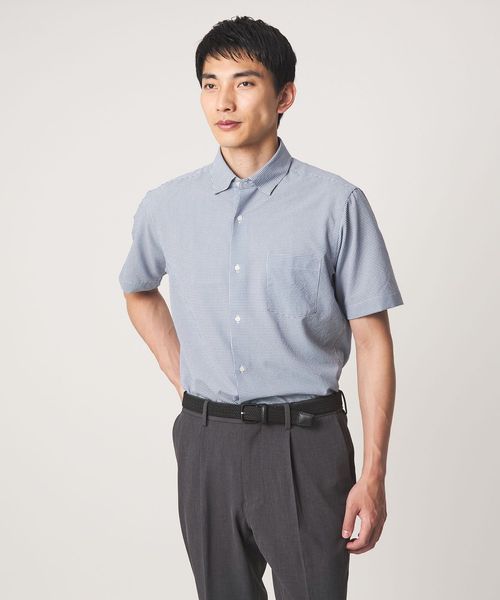 green label relaxing/ポリエステル ラッカン ギンガムチェック スタンダード スナップ ボタンダウン 半袖 シャツ ―ストレッチ・イージーアイロン・吸水速乾―/シャツ / ブラウス