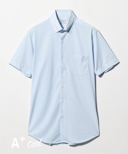 green label relaxing/A＋ COOL Pトリコット シャドーストライプ スタンダード ボタンダウン 半袖 ドレスシャツ ―ストレッチ・イージーアイロン・接触冷感・吸水速乾―/シャツ / ブラウス