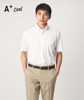 green label relaxing/A＋ COOL Pトリコット シャドーストライプ スタンダード ボタンダウン 半袖 ドレスシャツ ―ストレッチ・イージーアイロン・接触冷感・吸水速乾―/シャツ / ブラウス