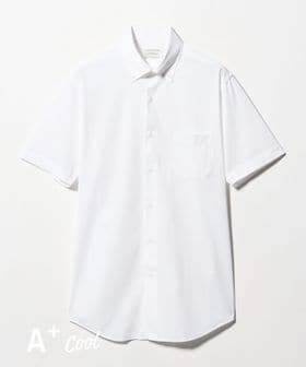 green label relaxing/A＋ COOL Pトリコット シャドーストライプ スタンダード ボタンダウン 半袖 ドレスシャツ ―ストレッチ・イージーアイロン・接触冷感・吸水速乾―/シャツ / ブラウス