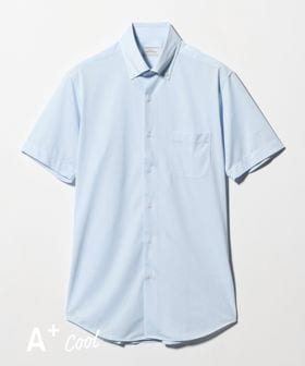 green label relaxing/A＋ COOL Pトリコット シャドーストライプ スタンダード ボタンダウン 半袖 ドレスシャツ ―ストレッチ・イージーアイロン・接触冷感・吸水速乾―/シャツ / ブラウス