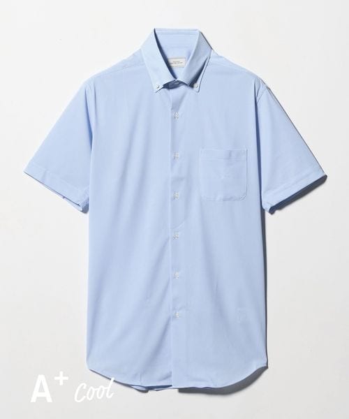 green label relaxing/A＋ COOL Pトリコット ナローストライプ スタンダード ボタンダウン 半袖 ドレスシャツ ―ストレッチ・イージーアイロン・接触冷感・吸水速乾―/シャツ / ブラウス
