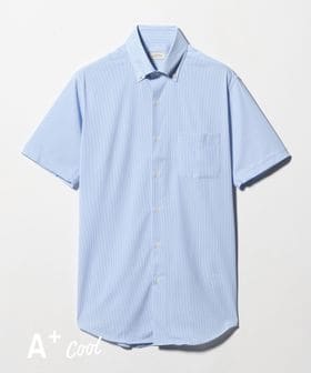 green label relaxing/A＋ COOL Pトリコット ナローストライプ スタンダード ボタンダウン 半袖 ドレスシャツ ―ストレッチ・イージーアイロン・接触冷感・吸水速乾―/シャツ / ブラウス