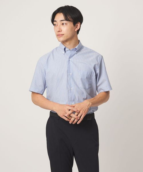 green label relaxing/エブリット TC パナマ ストライプ スタンダード ボタンダウン ショートスリーブ シャツ ―イージーアイロン・通気性―/シャツ / ブラウス