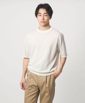 green label relaxing/リネン ポリエステル ボーダー クルーネック 半袖 ニット ―ウォッシャブル―/ニット / セーター