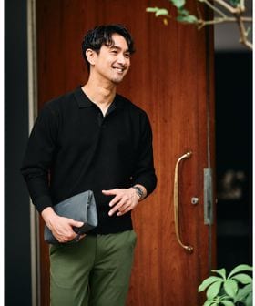 green label relaxing/【WEB限定】JUSTFIT ポリエステル 長袖 ニット ポロシャツ/ポロシャツ
