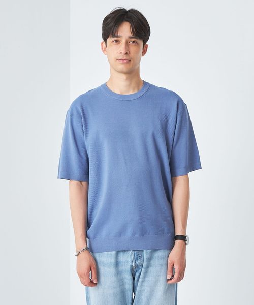 Rinascente 半袖クルーネックニット 50 ブルー ミジンツイル クルーネック 半袖ニット Tシャツ