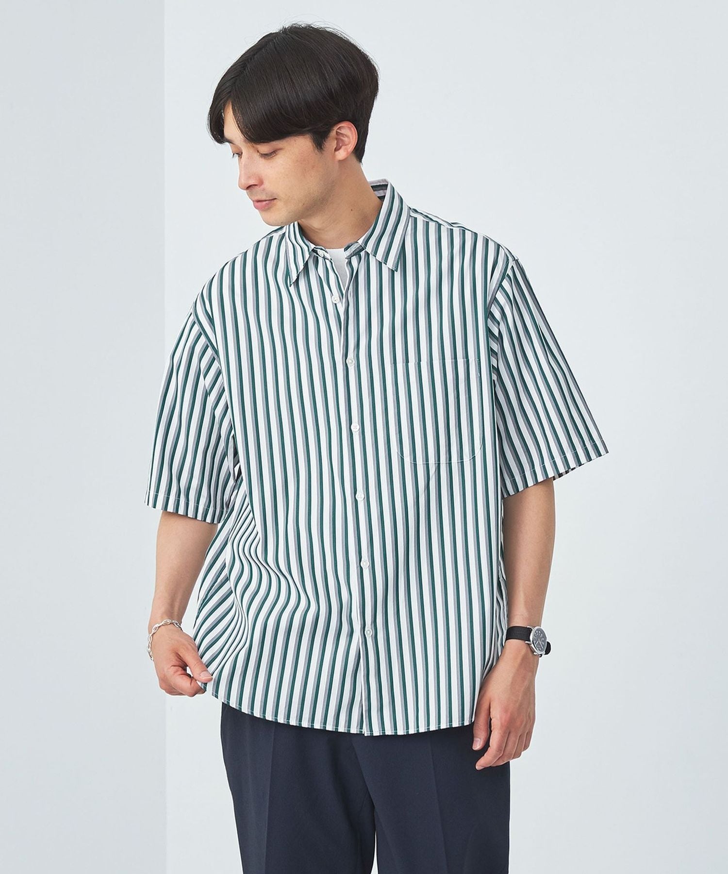 【美品】ユナイテッドアローズ トーマスメイソン バンドカラー半袖シャツ L UNITED ARROWS（ユナイテッドアローズ）の「トーマスメイソン