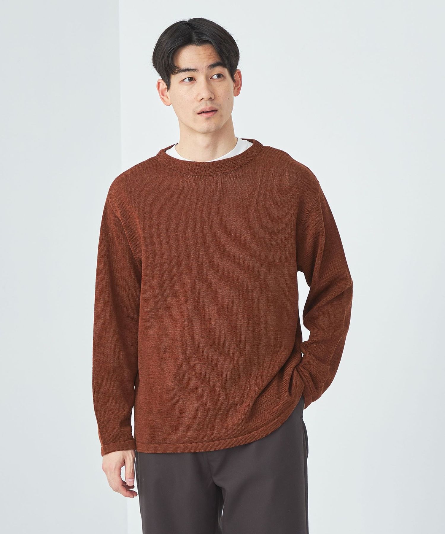 ウール ミックス テープ ボートネック ニット 