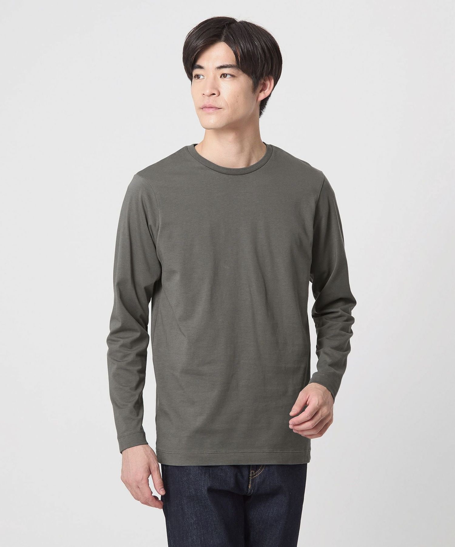 LONG FIBER COTTON クリア クルーネック 長袖 Tシャツ
