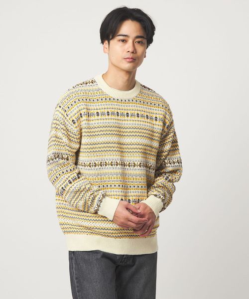 green label relaxing/コットン フェアアイル シングルジャガード クルーネック ニット/ニット / セーター