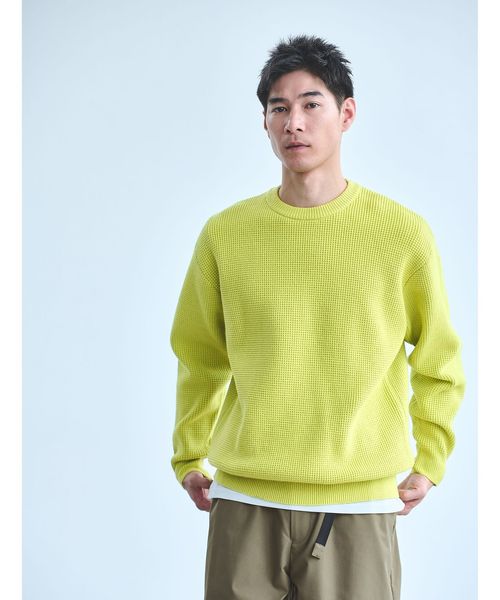 green label relaxing/コットン ポリエステル ワッフル クルーネック ニット/ニット / セーター