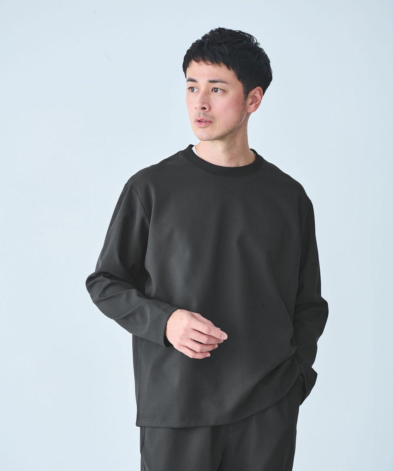 ELIN◆Tee Uneck gather tee/長袖カットソー/38/ポリエステル/BLK/12005-13-3602 ELIN Tee Uneck gather tee long sleeve cut and sew 38