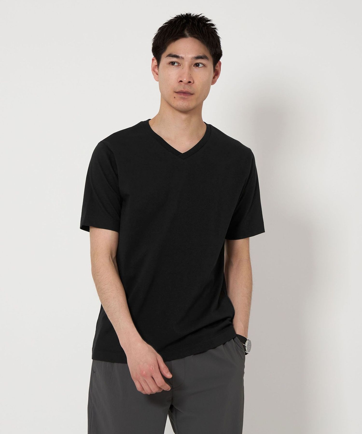 LONG FIBER COTTON クリア Vネック 半袖 Tシャツ