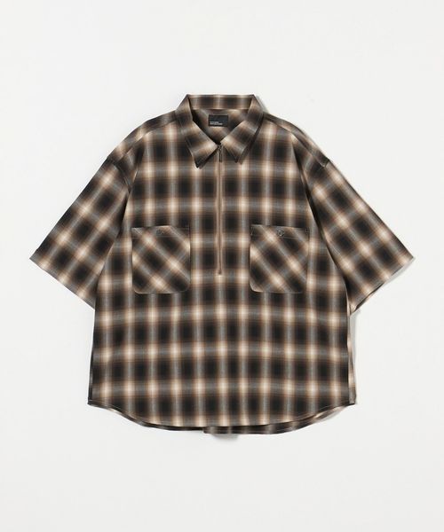 green label relaxing/＜GLR or＞オンブレチェック柄 ハーフジップ 半袖 シャツ/シャツ / ブラウス
