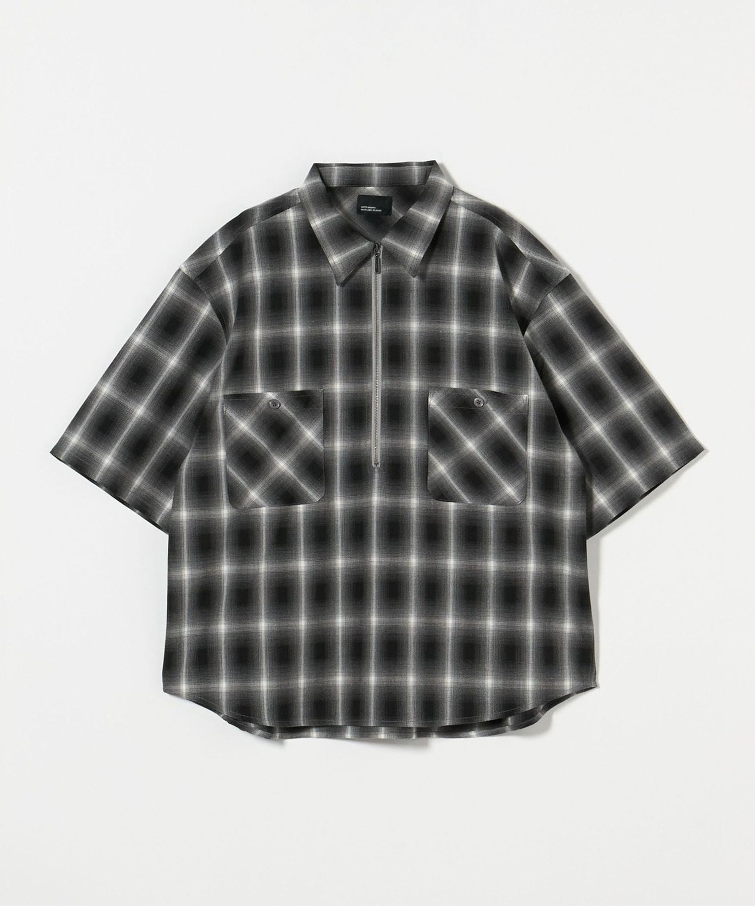 GLR or＞オンブレチェック柄 ハーフジップ 半袖 シャツ