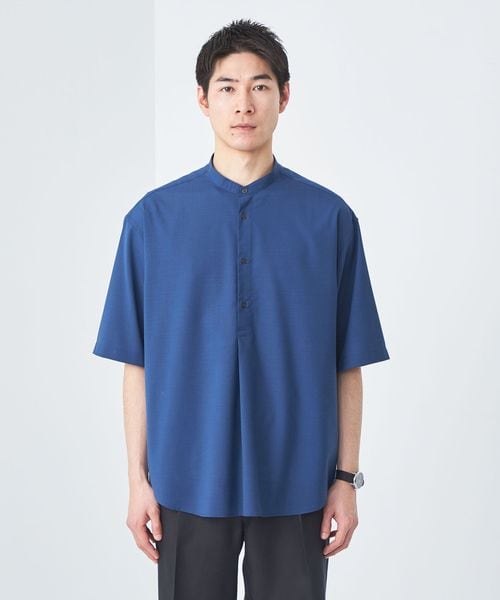 MHL　近年モデル　ボックスシルエット　プルオーバー　バンドカラーシャツ バンドカラー ハイストレッチ L/S オックスフォード シャツ
