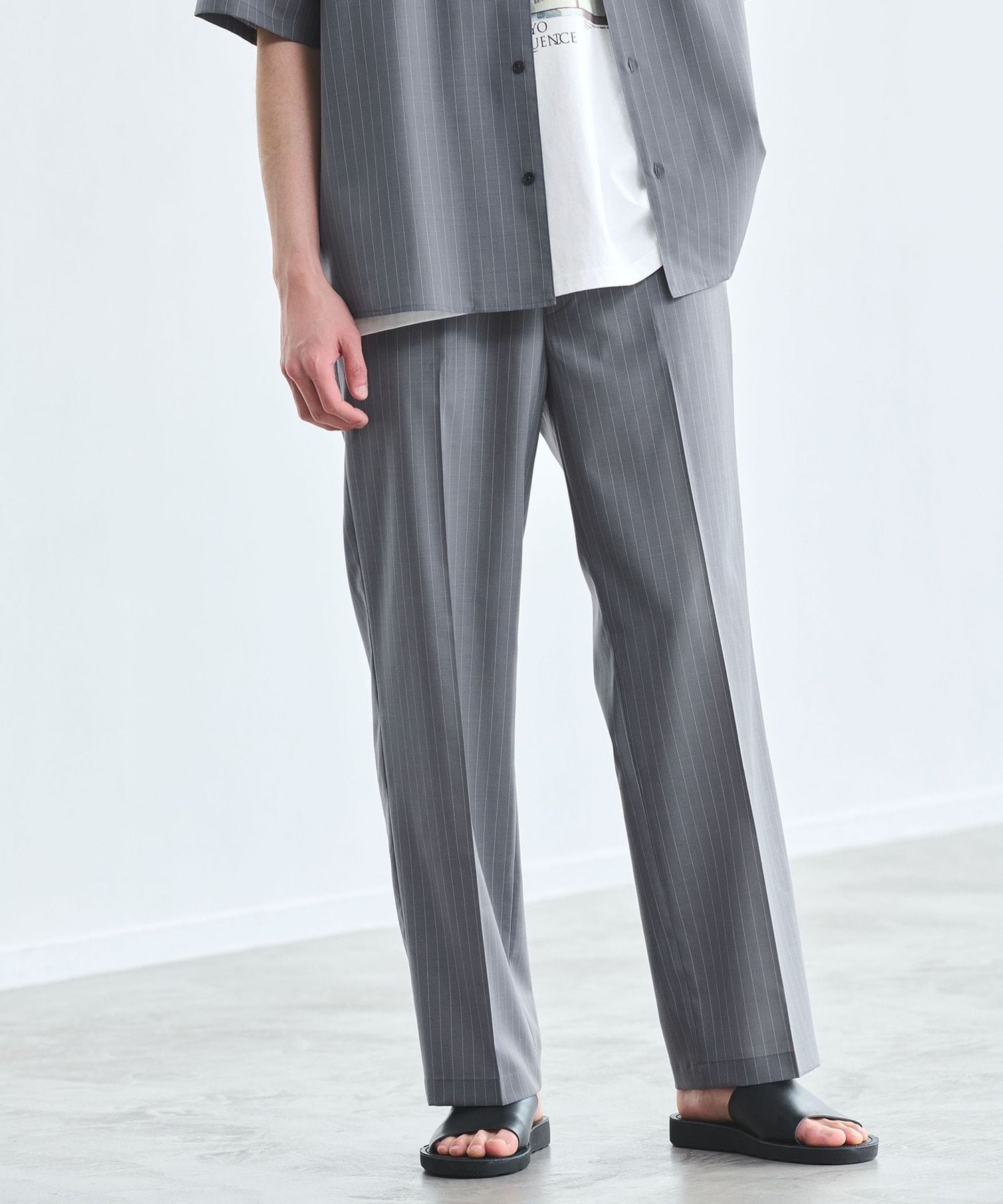 【UNITED ARROWS】美品 ノーカラーパンツ ストレッチ ウォッシャブル ウォッシャブルトロ ストライプ パンツ ―ストレッチ―