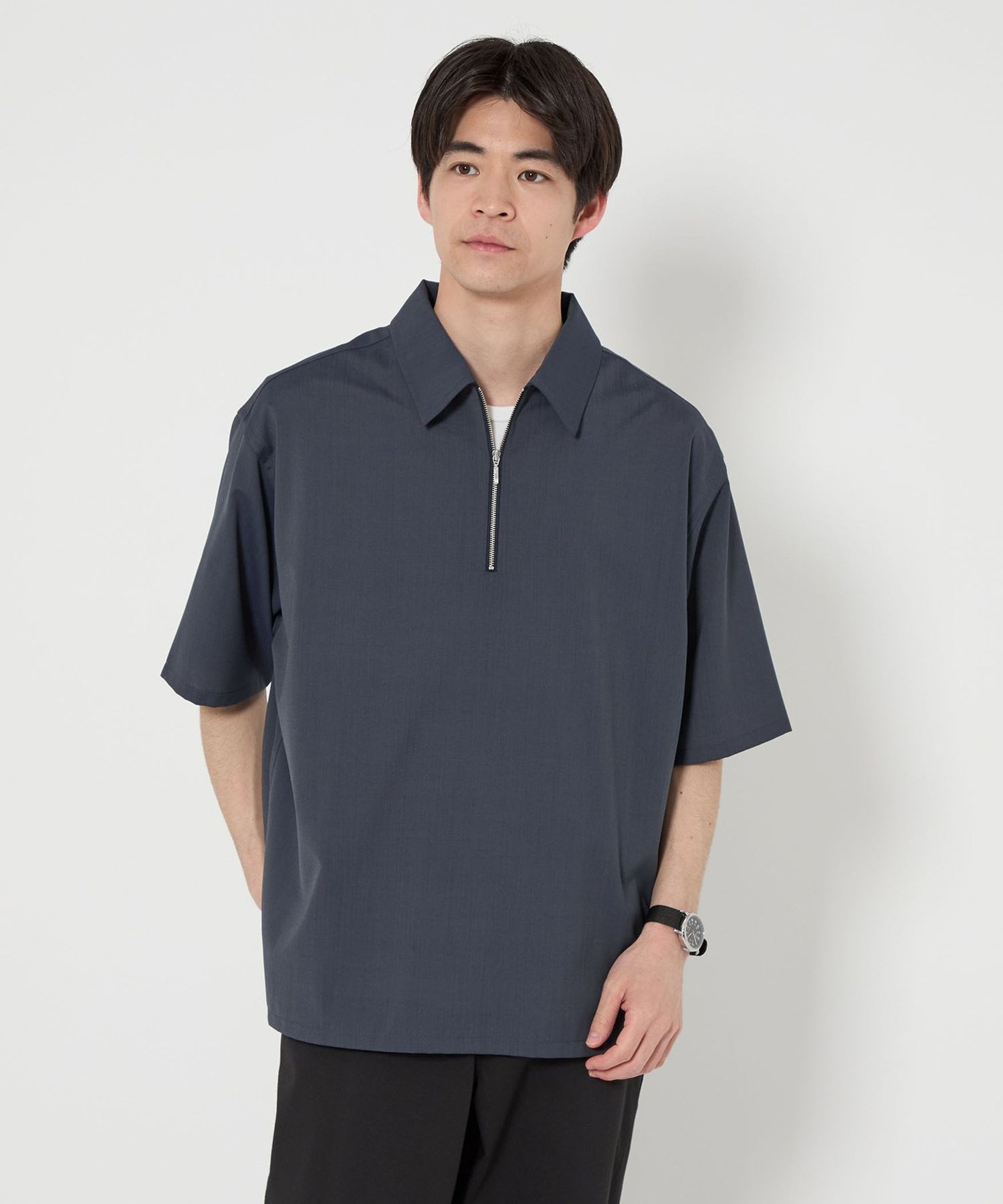 ウォッシャブルトロ ハーフジップ プルオーバーシャツ ―ストレッチ―