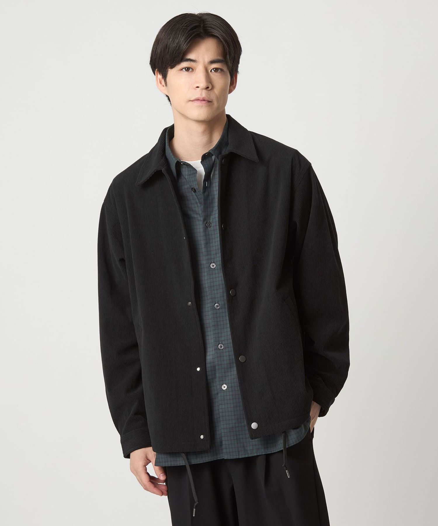 COACH コーチ C5216 コーデュロイ切替ダウンジャケットM黒Cロゴフード コーデュロイ コーチ ジャケット ―ストレッチ―