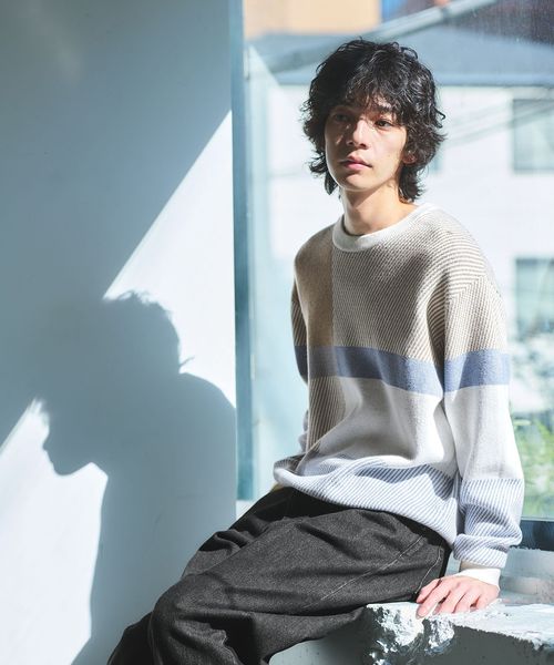 green label relaxing/カラー ブロック ジャカード クルーネック ニット/ニット / セーター