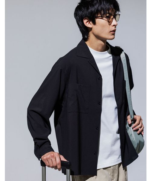 green label relaxing/SHIELDRY フライフロント 長袖 オープンカラー シャツ ―伸縮性・UVカット・遮熱―/シャツ / ブラウス