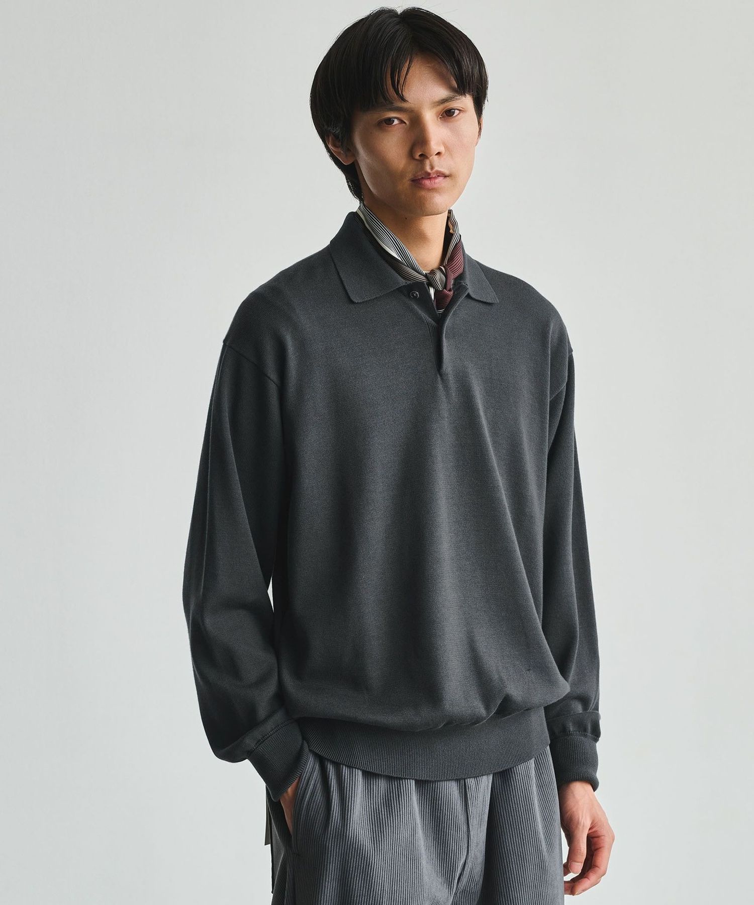 FINE BASIC アメリカンシーアイランドコットン 長袖 ニットポロシャツ