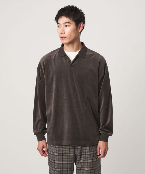 green label relaxing/ベロア スキッパー 長袖 ポロシャツ/Tシャツ / カットソー
