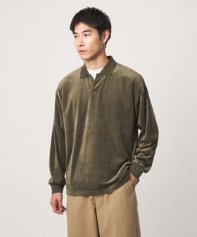 green label relaxing/ベロア スキッパー 長袖 ポロシャツ/Tシャツ / カットソー