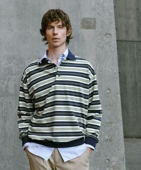 UMBRO/【別注】＜UMBRO＞ボーダー 長袖 ポロシャツ/ポロシャツ