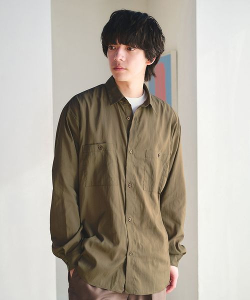 green label relaxing/レーヨンナイロン ワッシャー ダブルパッチポケット レギュラーカラー シャツ/シャツ / ブラウス
