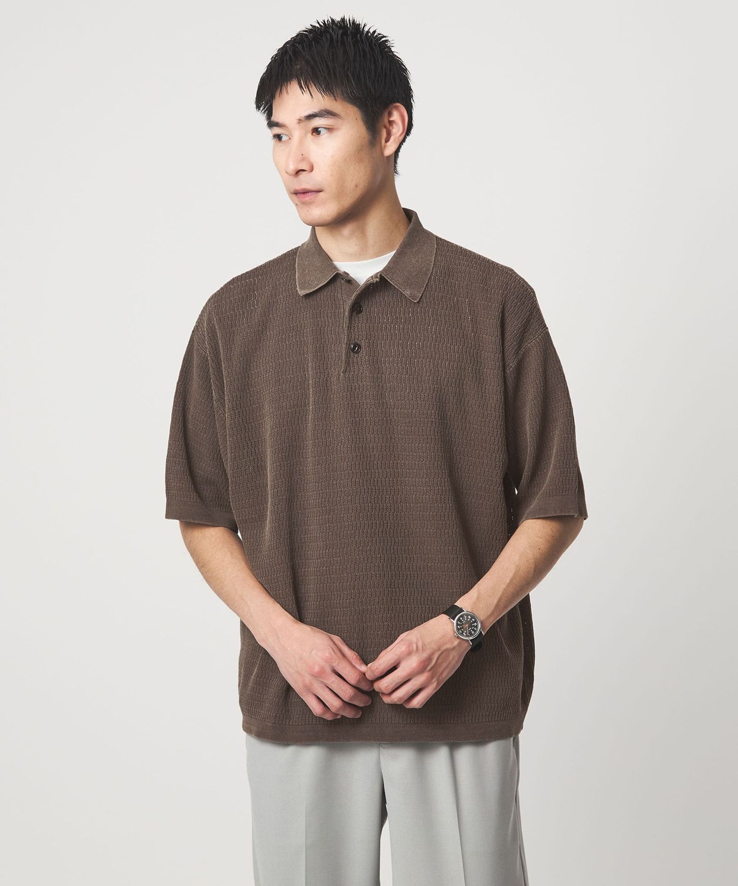 SECOND LAYER 　ニット半袖ポロシャツ　L　定価36850円　新品 別注】＜Healthknit＞ガーメントダイ ニット 半袖 ポロシャツ