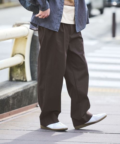 green label relaxing/FINE BASIC コットンナイロン ツイル 2プリーツ W4 ワイドスラックス/スラックス