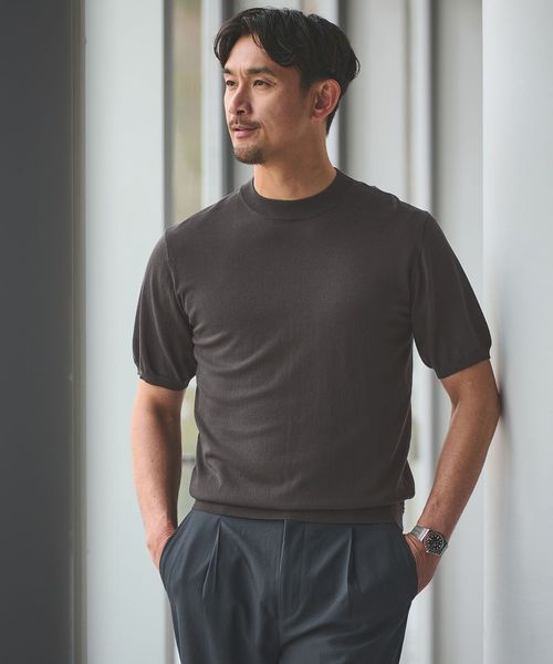 green label relaxing/【WEB限定】JUST fit ジャケイン モックネック 半袖 ニット/ニット / セーター