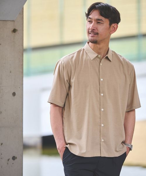 green label relaxing/【WEB限定】JUST fit ウールライク ボックス シルエット 半袖 シャツ/シャツ / ブラウス