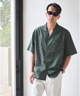 green label relaxing/リネンライク ジャガード オープンカラー 半袖 シャツ/シャツ / ブラウス