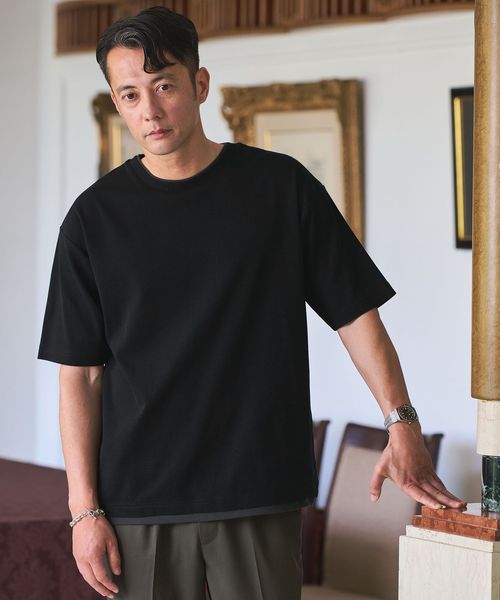 green label relaxing/ピケ フェイクレイヤード クルーネック 半袖 Ｔシャツ/Tシャツ / カットソー