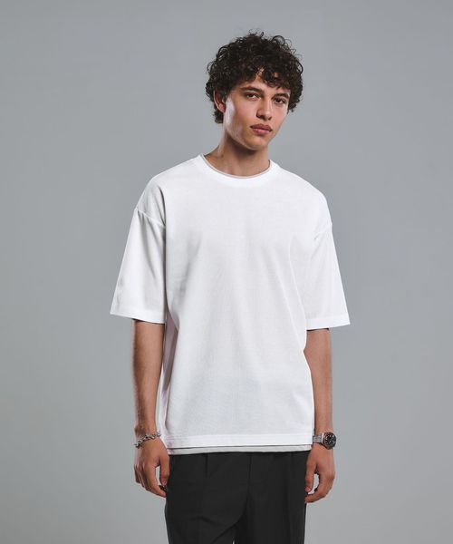 green label relaxing/ピケ フェイクレイヤード クルーネック 半袖 Ｔシャツ/Tシャツ / カットソー