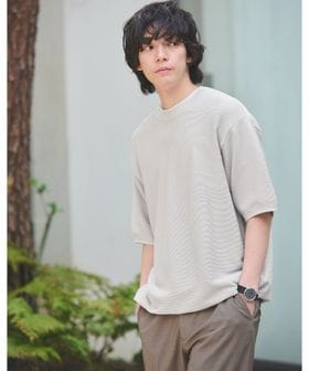 green label relaxing/ガーター ドローコード 半袖 クルーネック ニット ―ウォッシャブル・UVカット・遮熱―/Tシャツ / カットソー